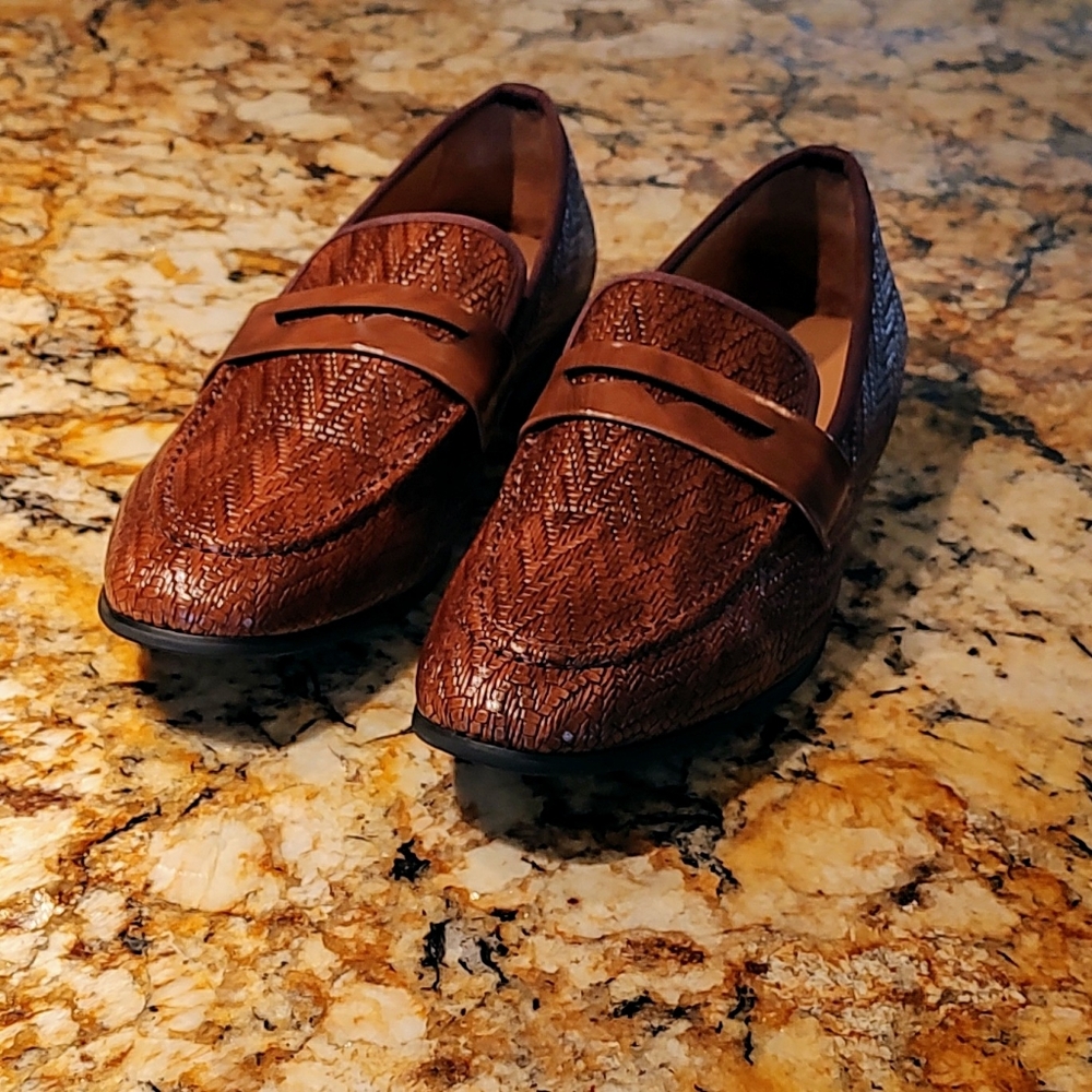 Men's Meijiana brown weave design loafers, size 12 preowned, very good condition